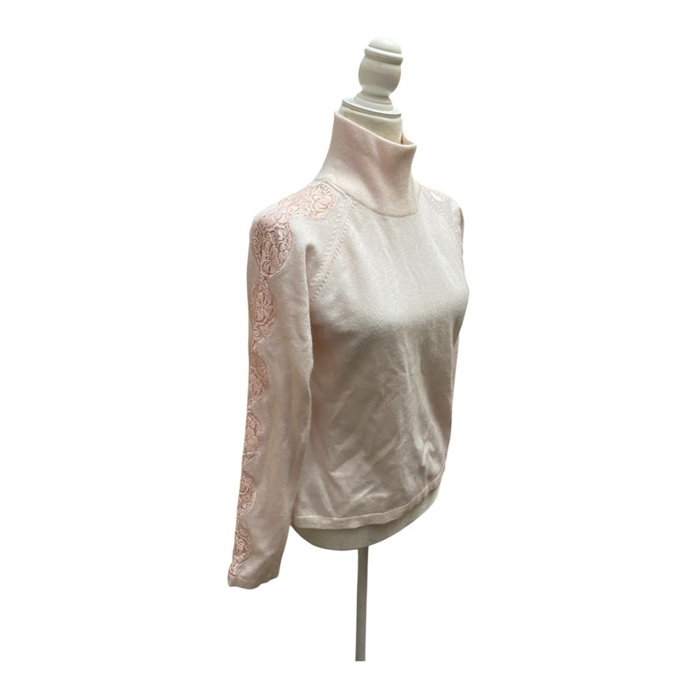 Soft Surroundings Womens Soft Pink Turtleneck Sweater With Lace Detail